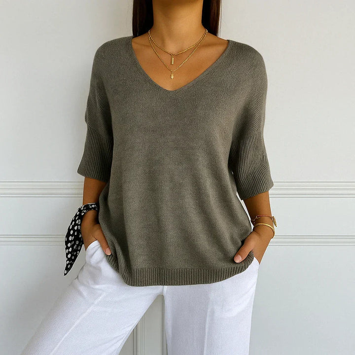 Women's Knitted Sweater with V-Neckline