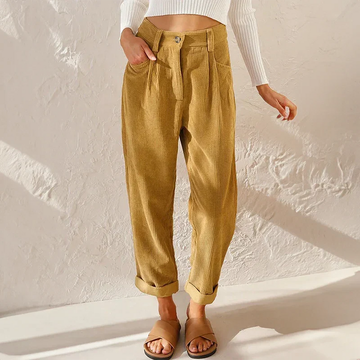 Women's Corduroy Wide-Leg Pants with High Waist