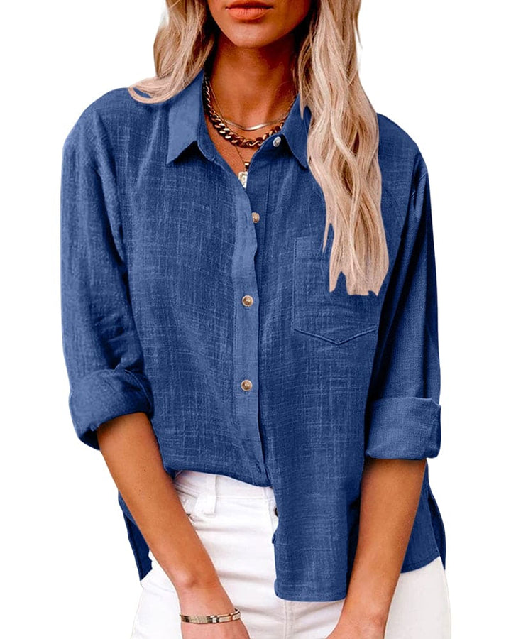 Women's Long Sleeve Linen Shirt with a Button-Front Design