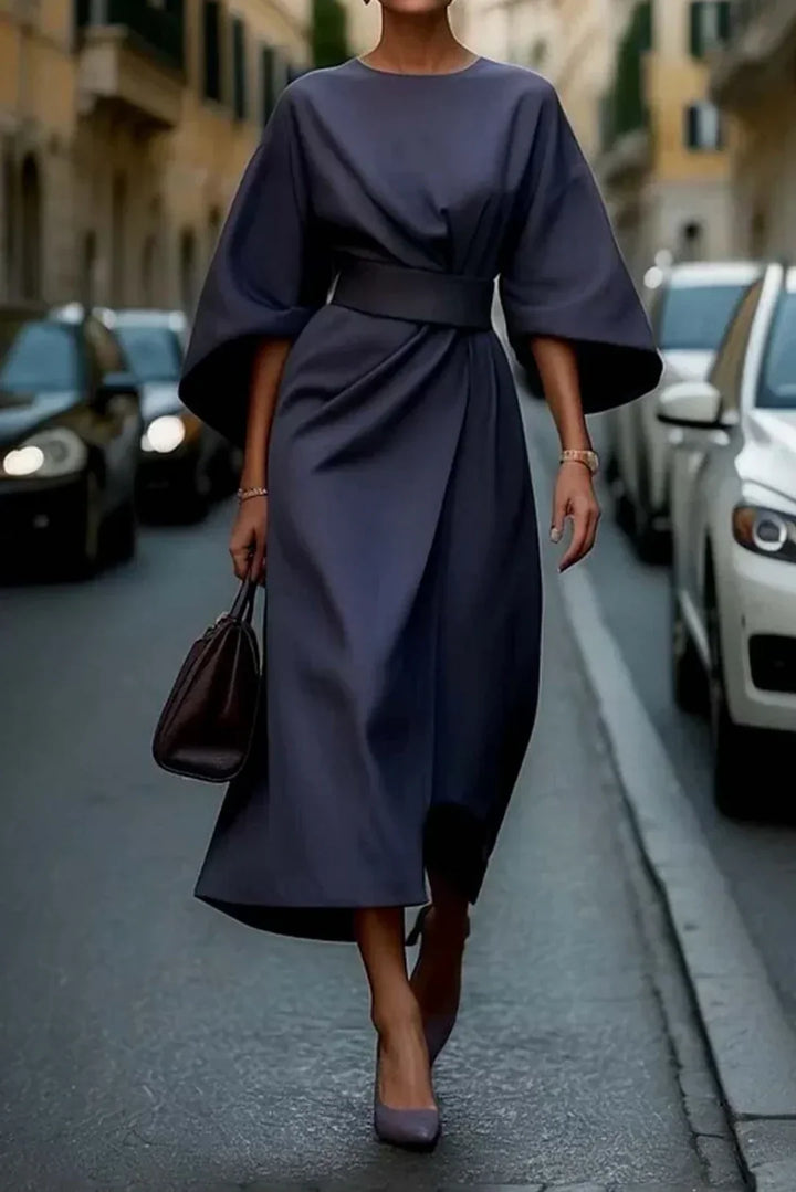 Women's Lantern Sleeve Dress with Waist Belt