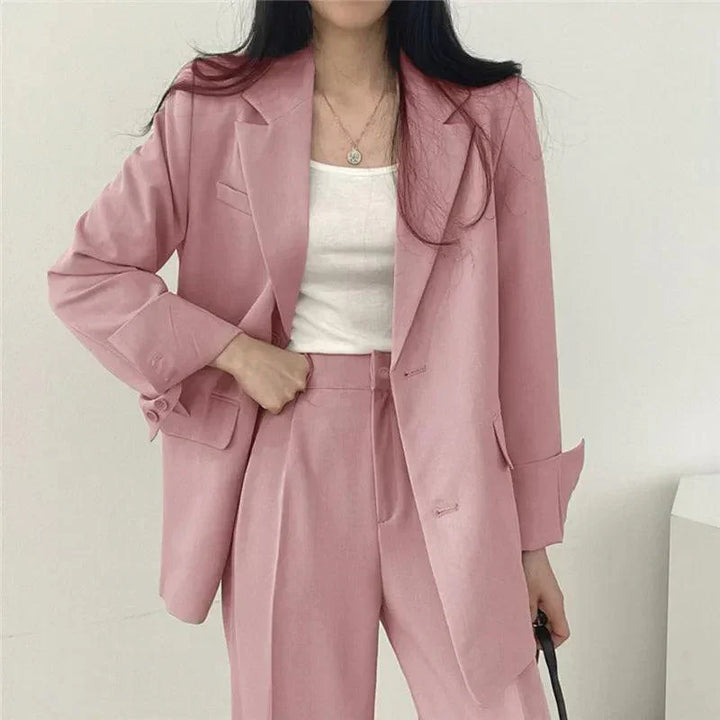Women's Tailored Suit Set with Long Blazer and Matching Trousers