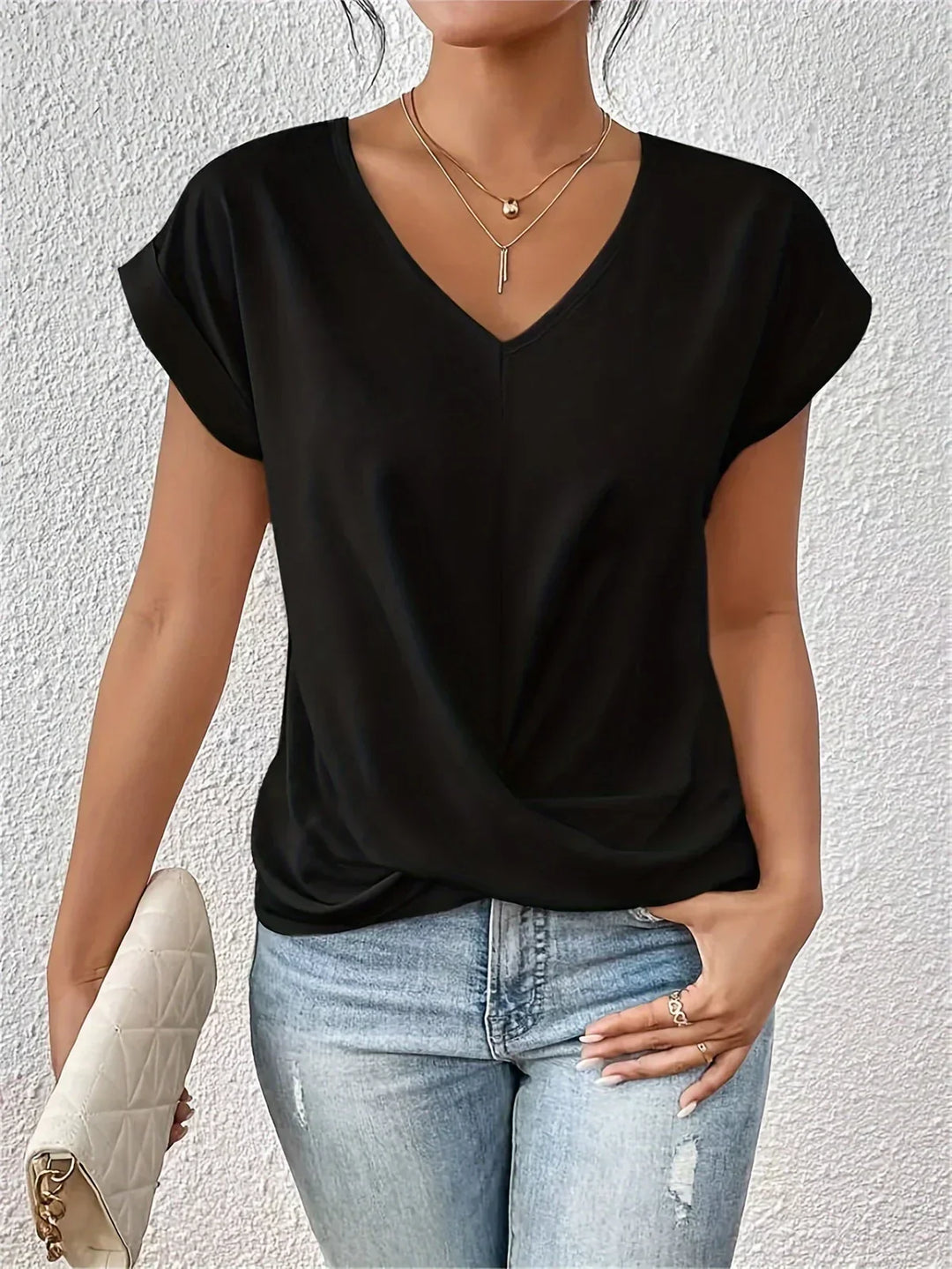 Women's V-Neck Top with Bow Accent