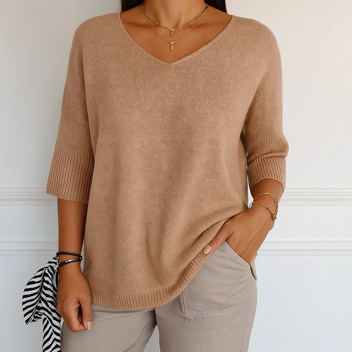 Women's Knitted Sweater with V-Neckline