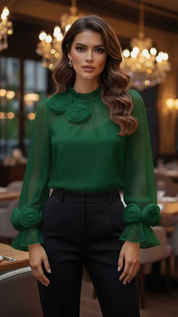 Women's Romantic Blouse with Rose Accent