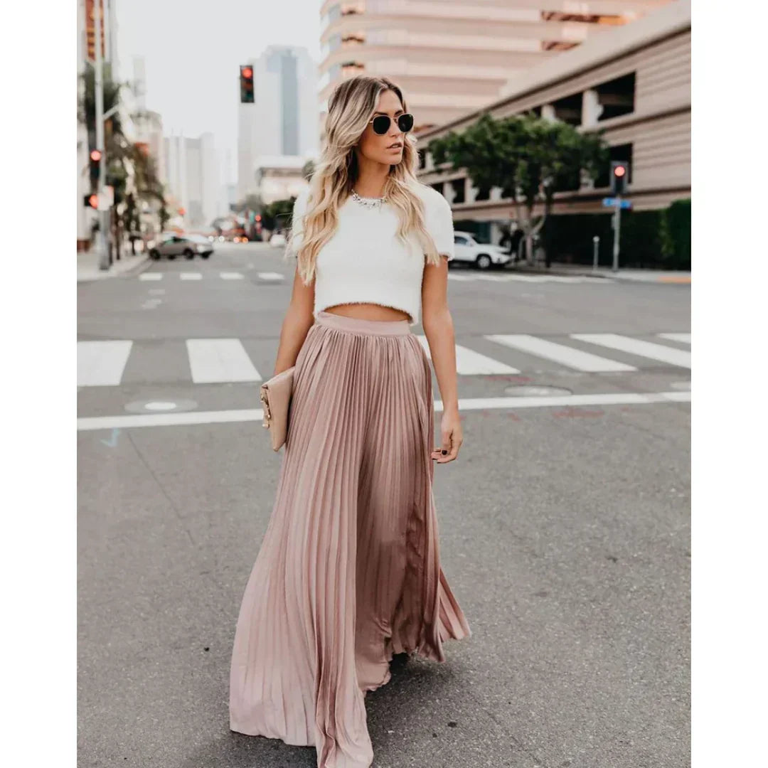 Women's Long Pleated Maxi Skirt with a Flowy Drape