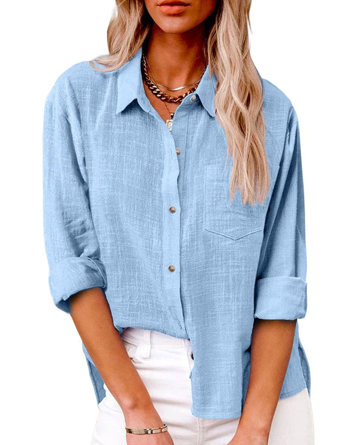Women's Long Sleeve Linen Shirt with a Button-Front Design