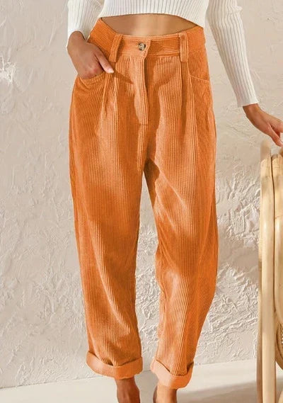 Women's Corduroy Wide-Leg Pants with High Waist