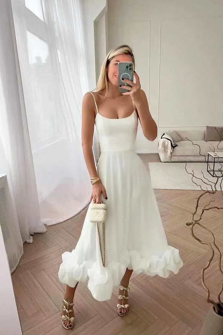 Women's Flared Maxi Dress with Ruffle Hem and Spaghetti Straps