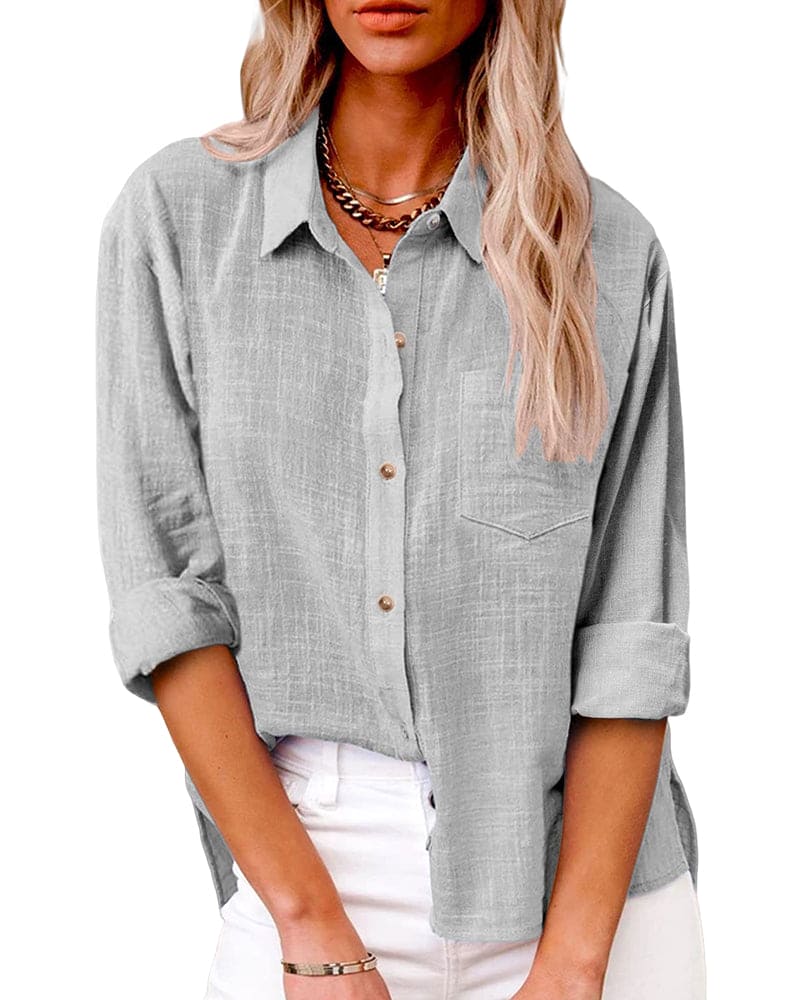 Women's Long Sleeve Linen Shirt with a Button-Front Design