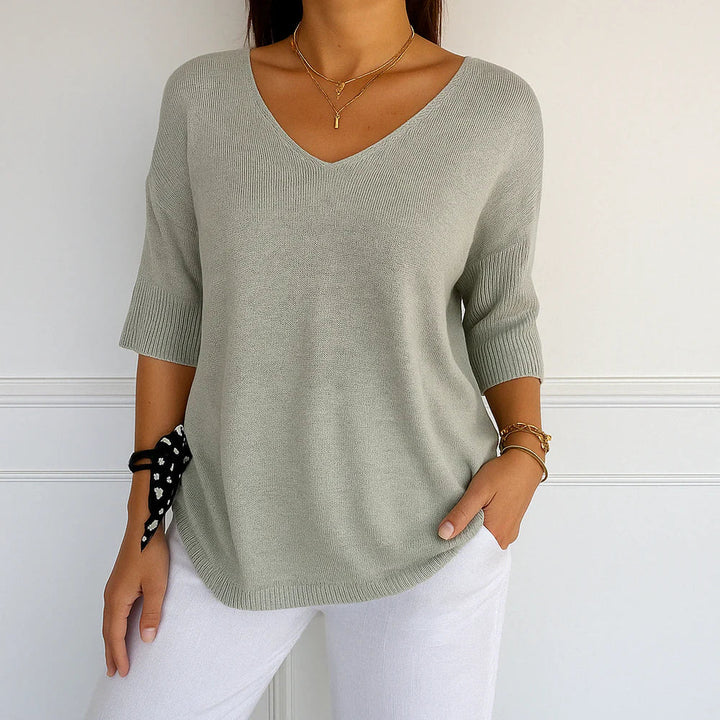 Women's Knitted Sweater with V-Neckline