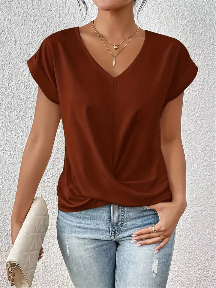 Women's V-Neck Top with Bow Accent