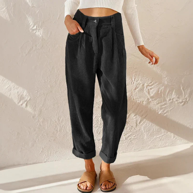 Women's Corduroy Wide-Leg Pants with High Waist