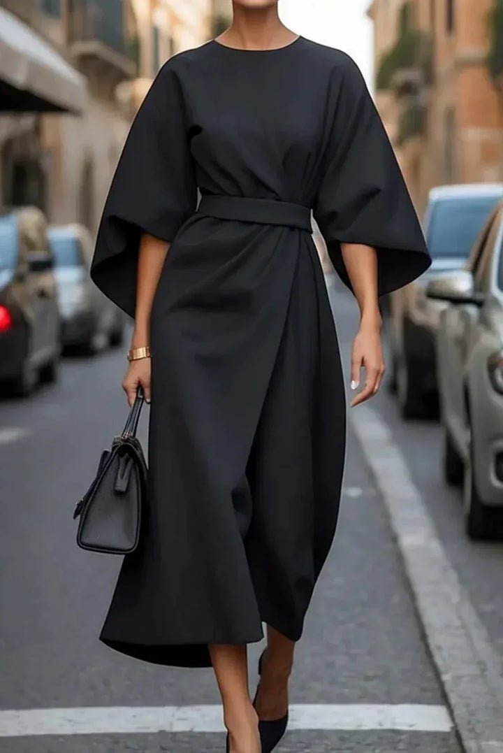 Women's Lantern Sleeve Dress with Waist Belt
