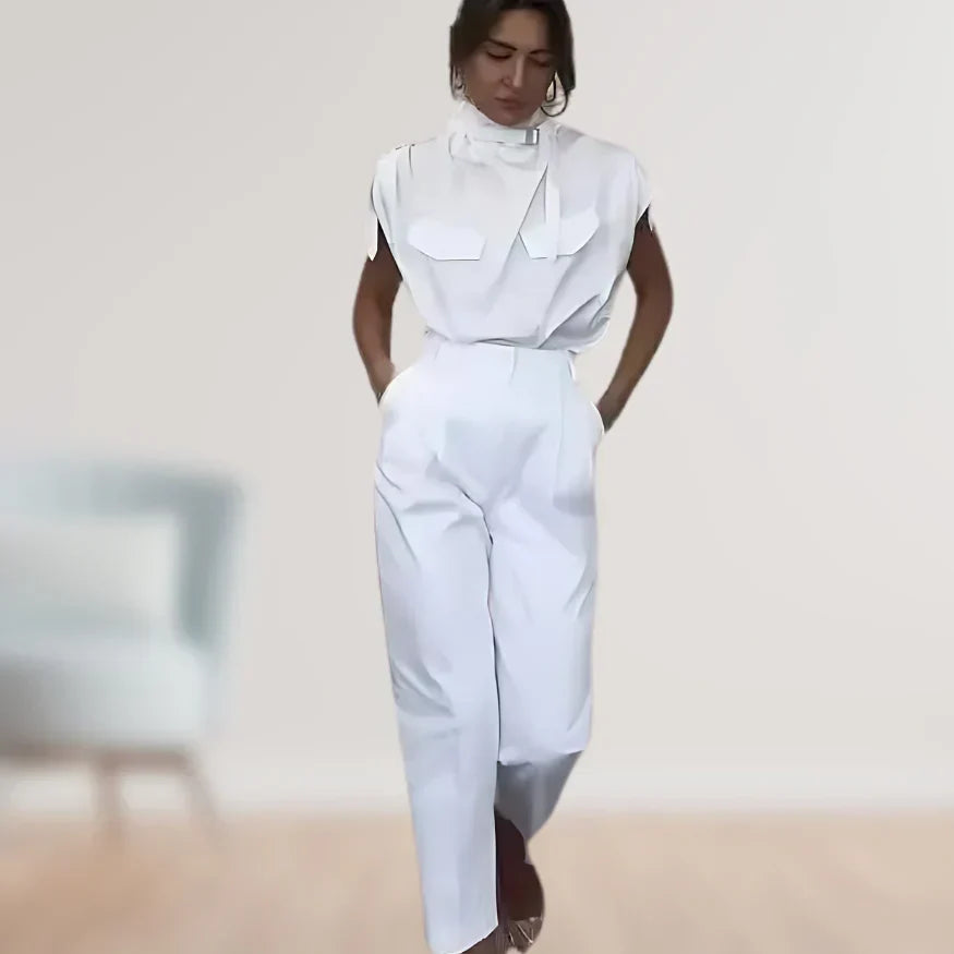 Women's Belted Waist Two Piece Suit Set with Matching Trousers