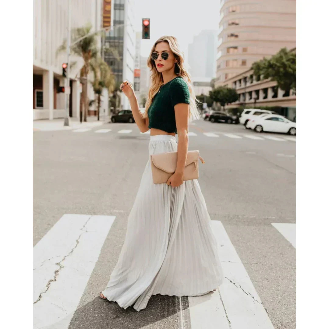 Women's Long Pleated Maxi Skirt with a Flowy Drape