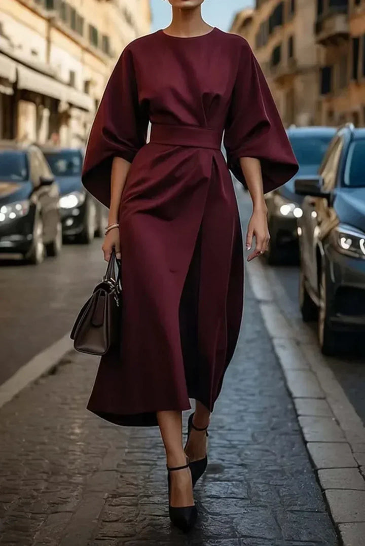 Women's Lantern Sleeve Dress with Waist Belt