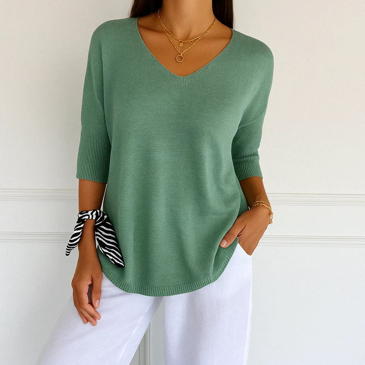 Women's Knitted Sweater with V-Neckline