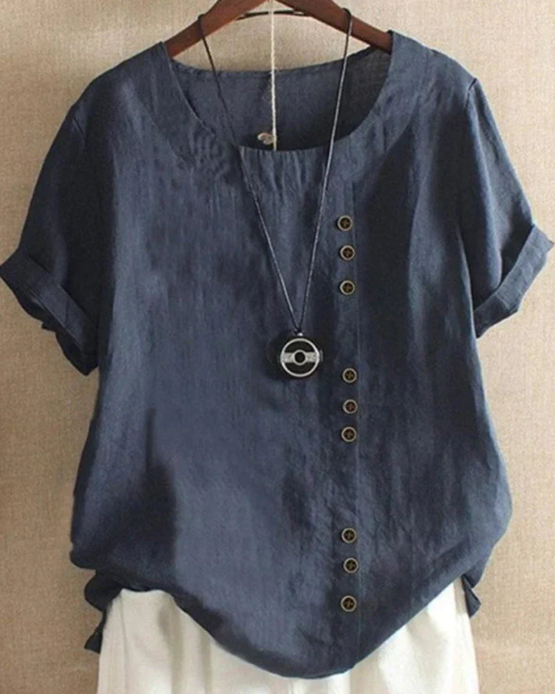 Women's Linen Blouse with Button-Up Front