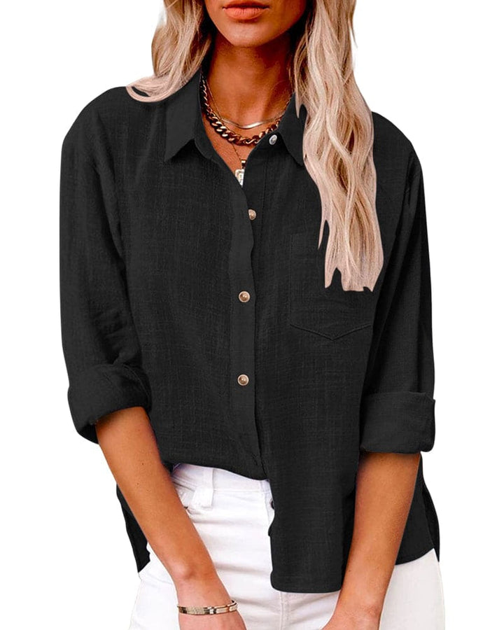 Women's Long Sleeve Linen Shirt with a Button-Front Design