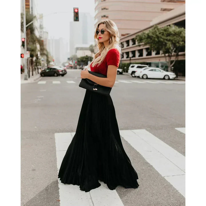 Women's Long Pleated Maxi Skirt with a Flowy Drape