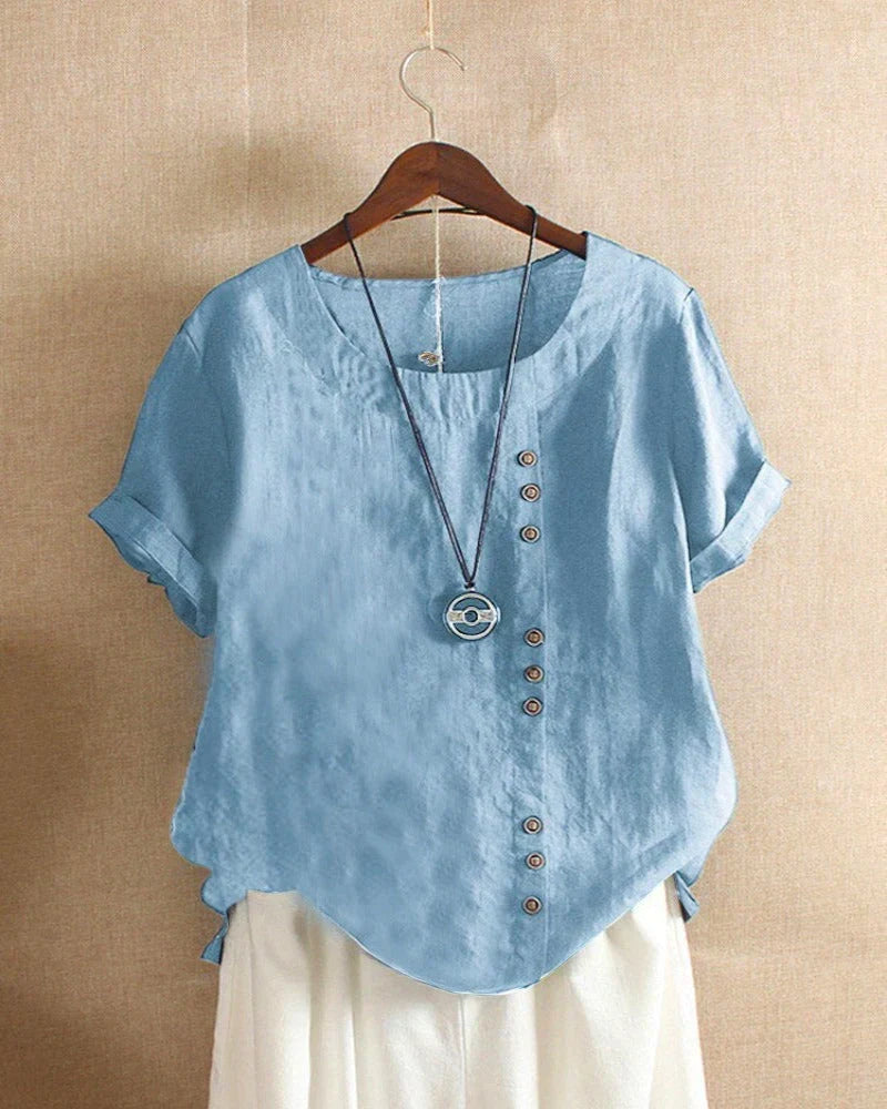 Women's Linen Blouse with Button-Up Front
