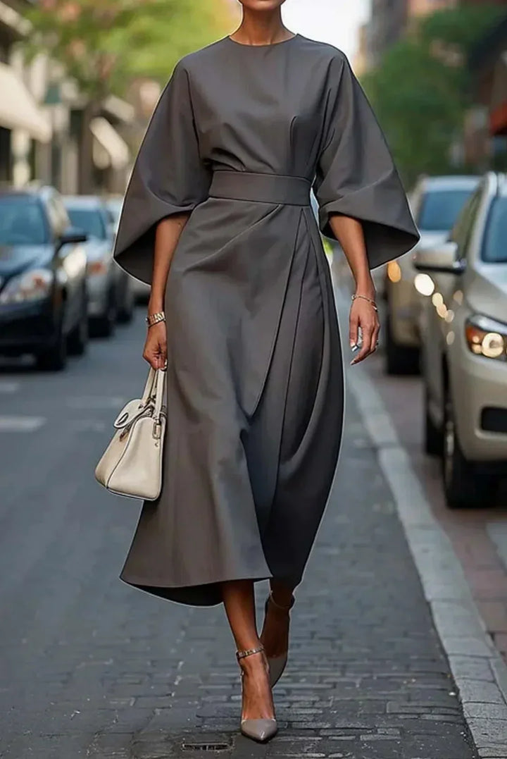 Women's Lantern Sleeve Dress with Waist Belt