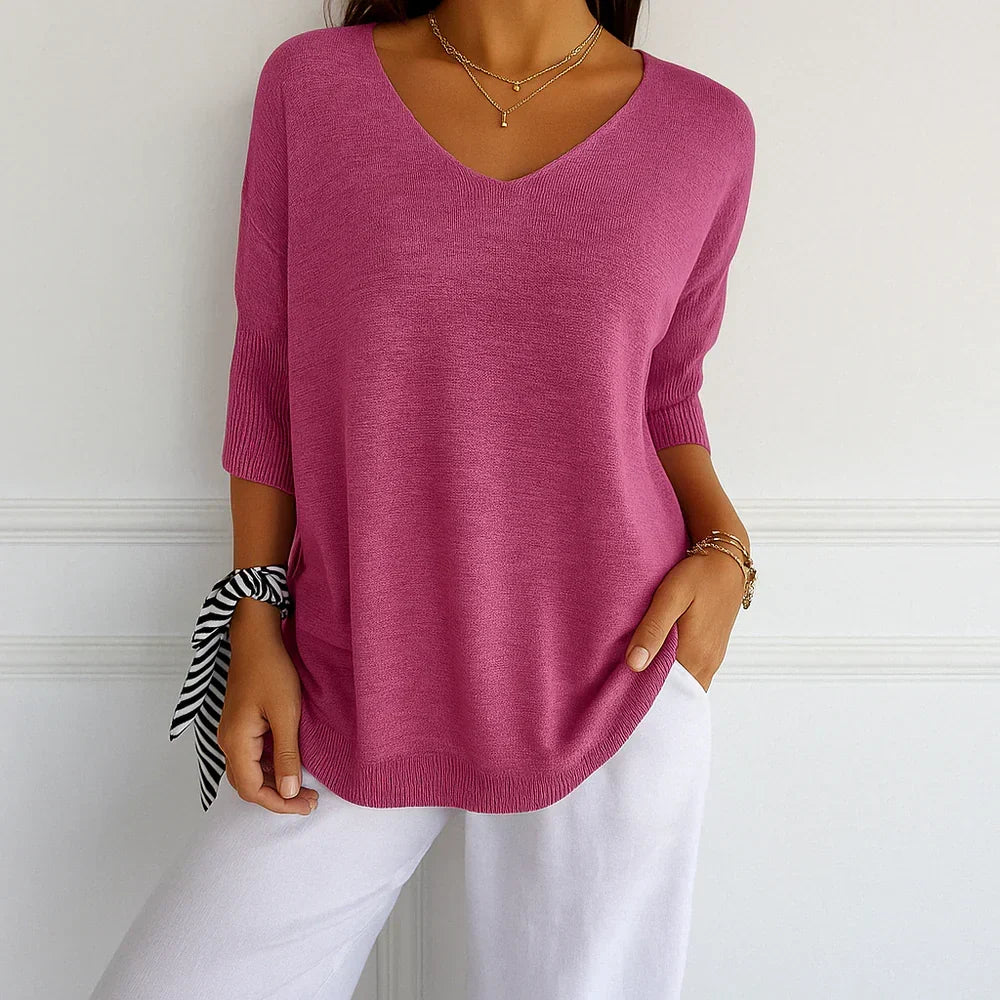 Women's Knitted Sweater with V-Neckline