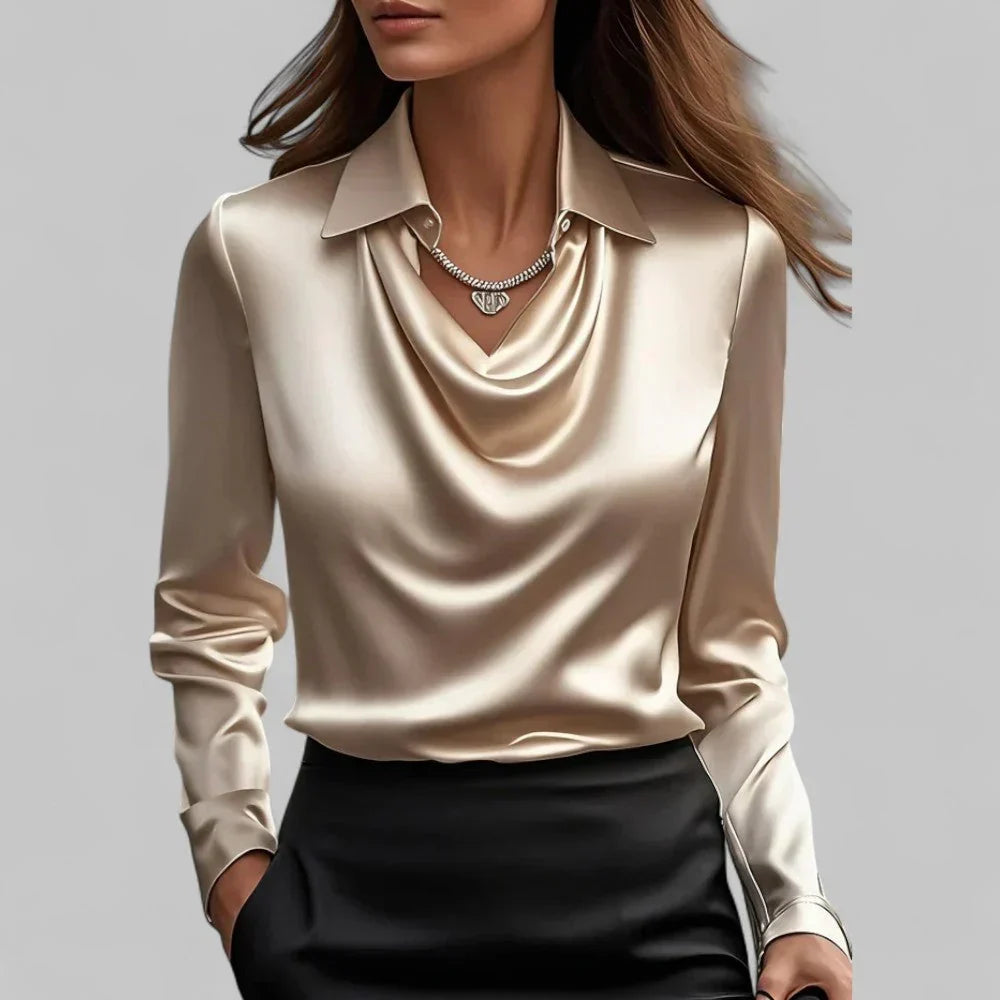 Women's Satin Blouse with Draped Neckline