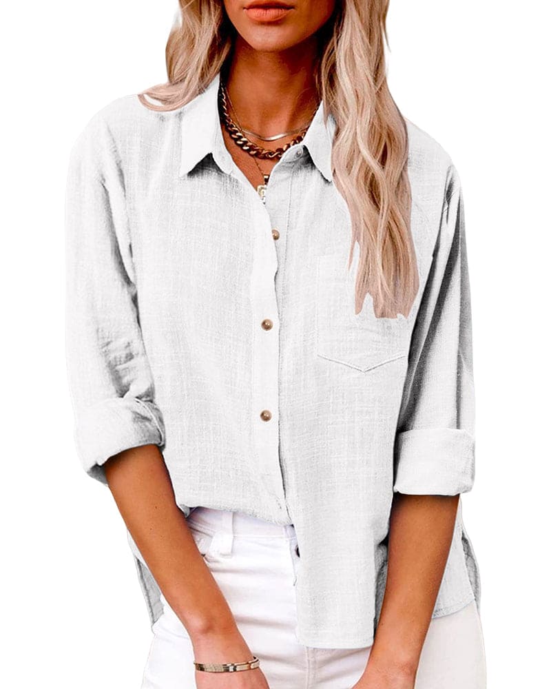 Women's Long Sleeve Linen Shirt with a Button-Front Design