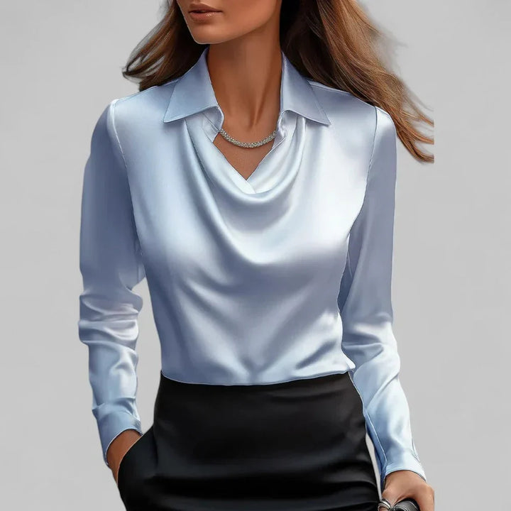 Women's Satin Blouse with Draped Neckline