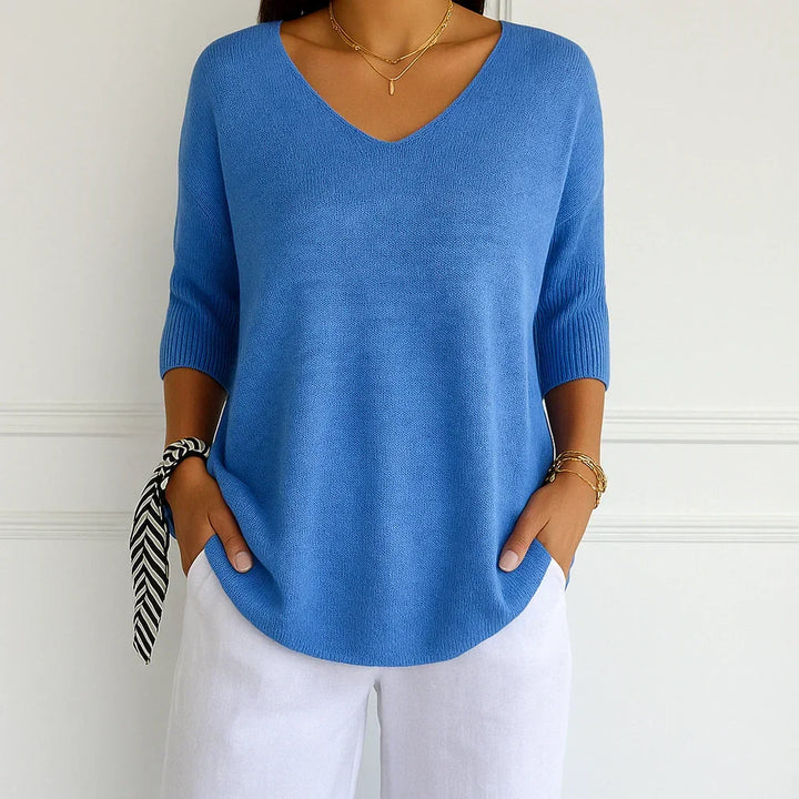Women's Knitted Sweater with V-Neckline