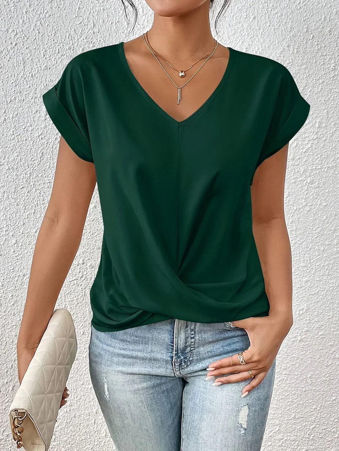 Women's V-Neck Top with Bow Accent