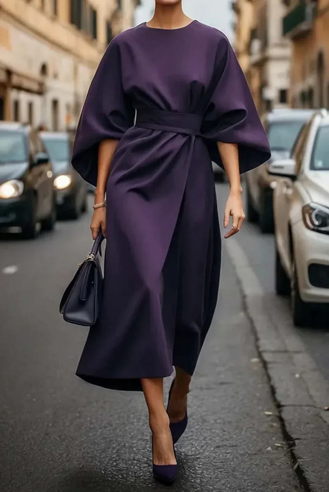 Women's Lantern Sleeve Dress with Waist Belt