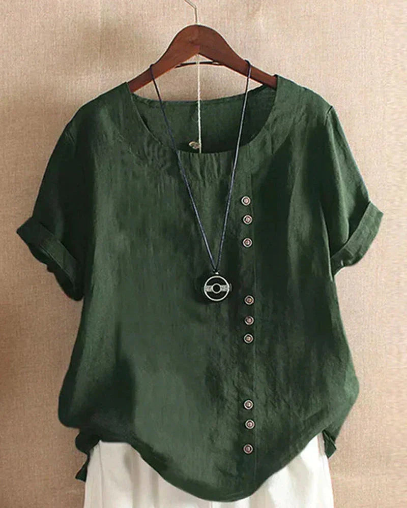 Women's Linen Blouse with Button-Up Front