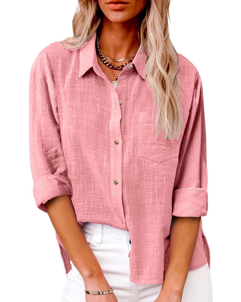 Women's Long Sleeve Linen Shirt with a Button-Front Design