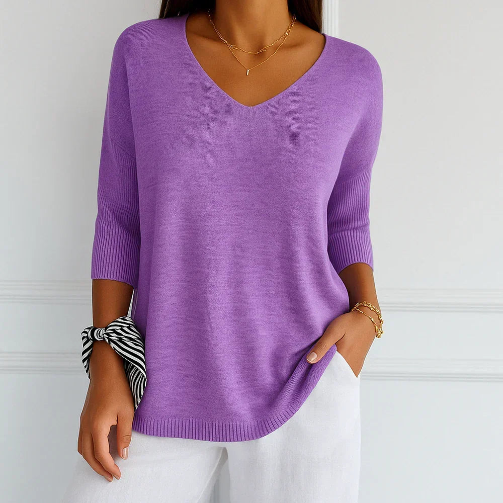 Women's Knitted Sweater with V-Neckline
