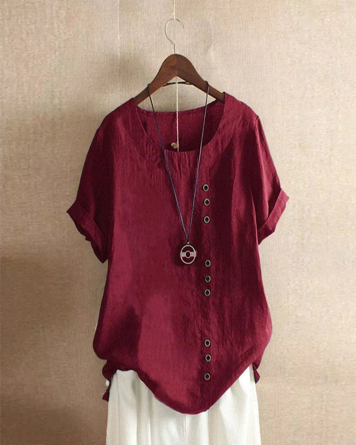 Women's Linen Blouse with Button-Up Front