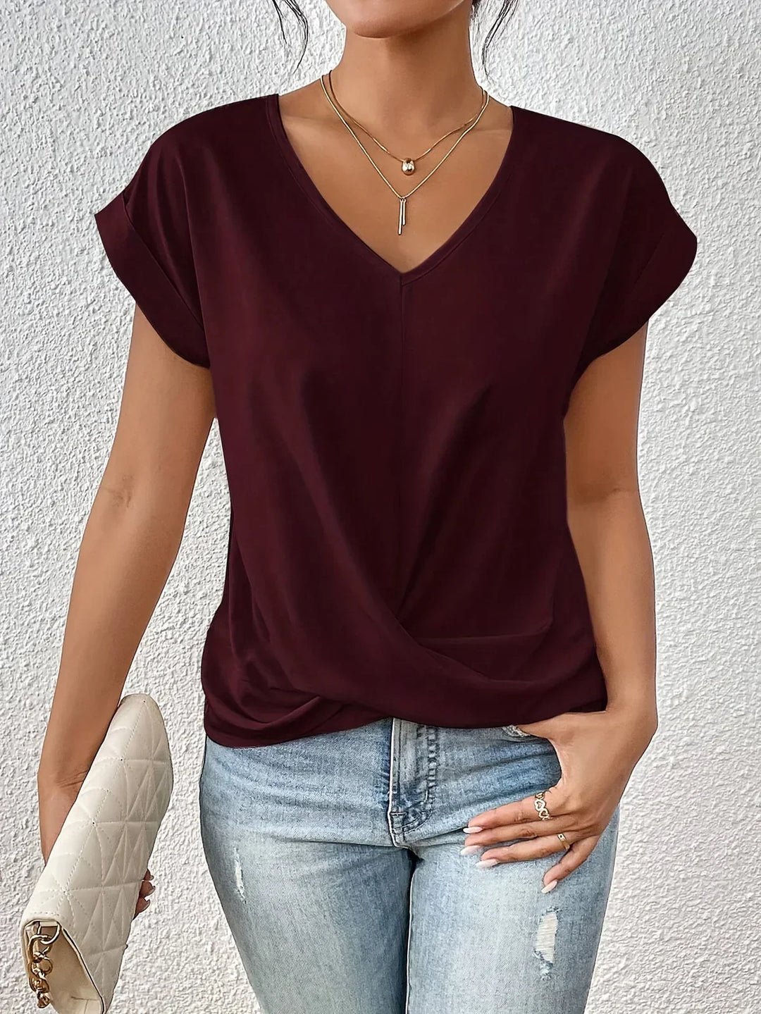Women's V-Neck Top with Bow Accent