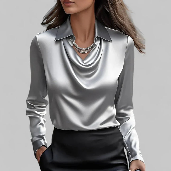 Women's Satin Blouse with Draped Neckline