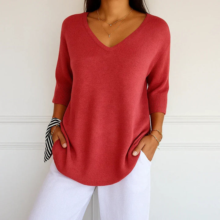 Women's Knitted Sweater with V-Neckline