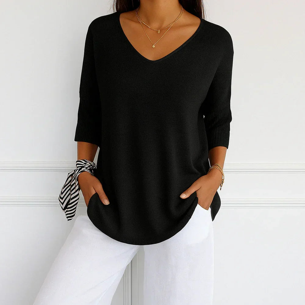 Women's Knitted Sweater with V-Neckline