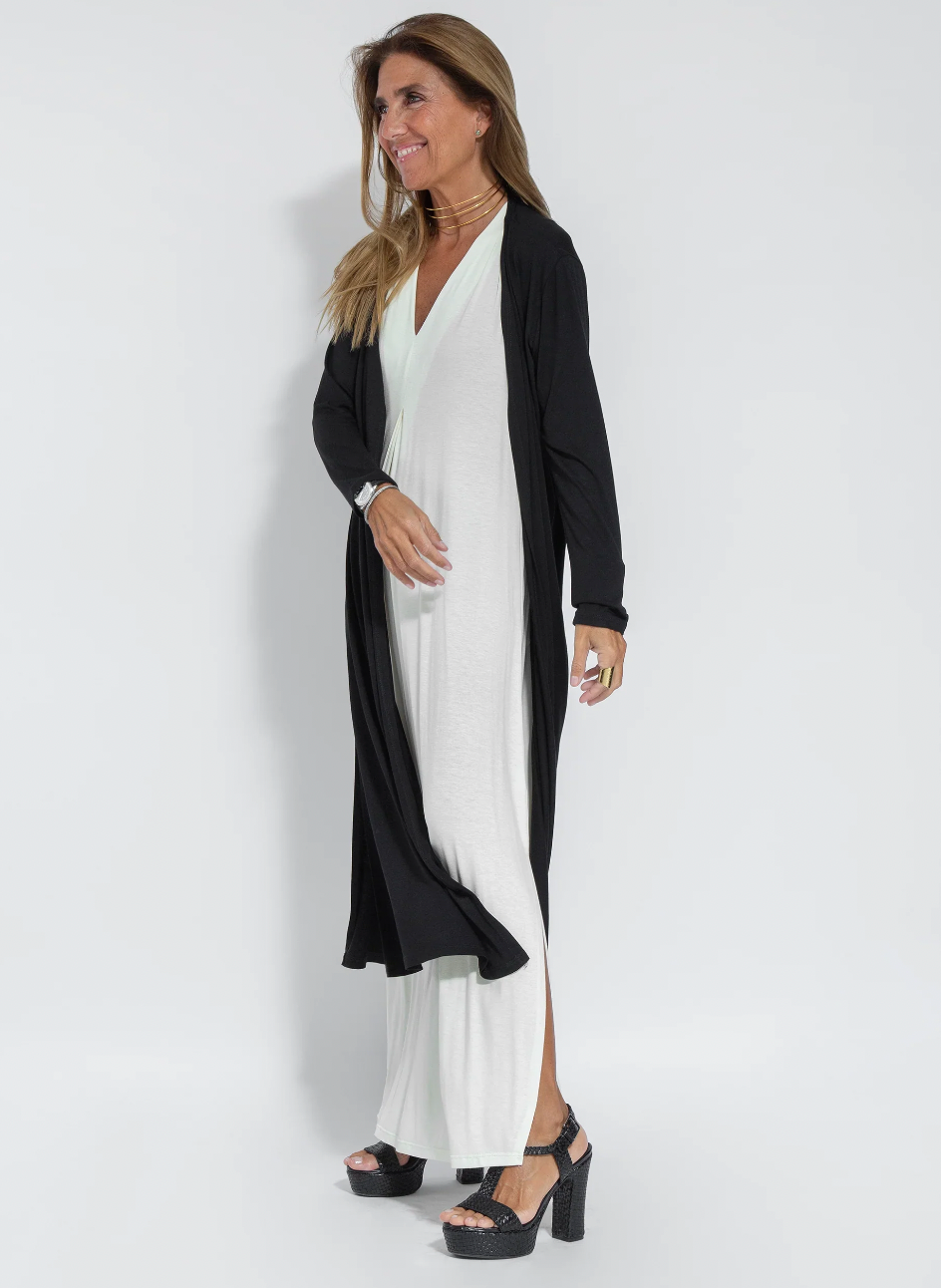 Sleeveless Maxi Dress and Matching Vest, Full-Length Set