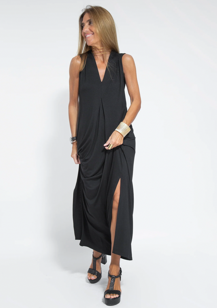 Sleeveless Maxi Dress and Matching Vest, Full-Length Set