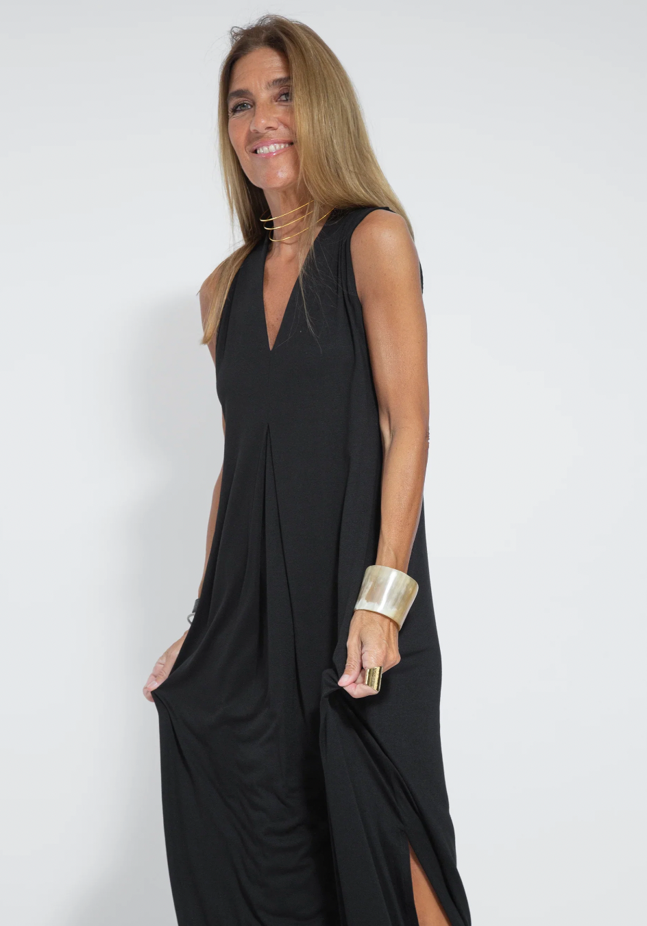 Sleeveless Maxi Dress and Matching Vest, Full-Length Set