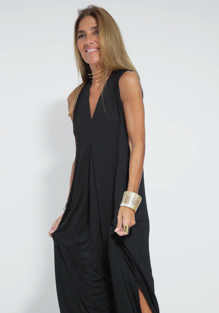 Sleeveless Maxi Dress and Matching Vest, Full-Length Set