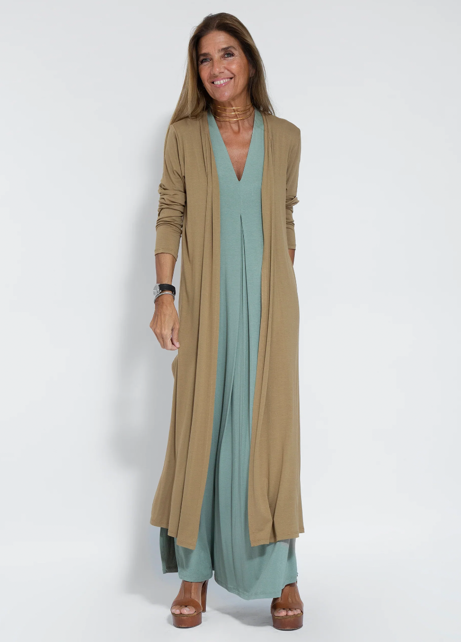 Sleeveless Maxi Dress and Matching Vest, Full-Length Set