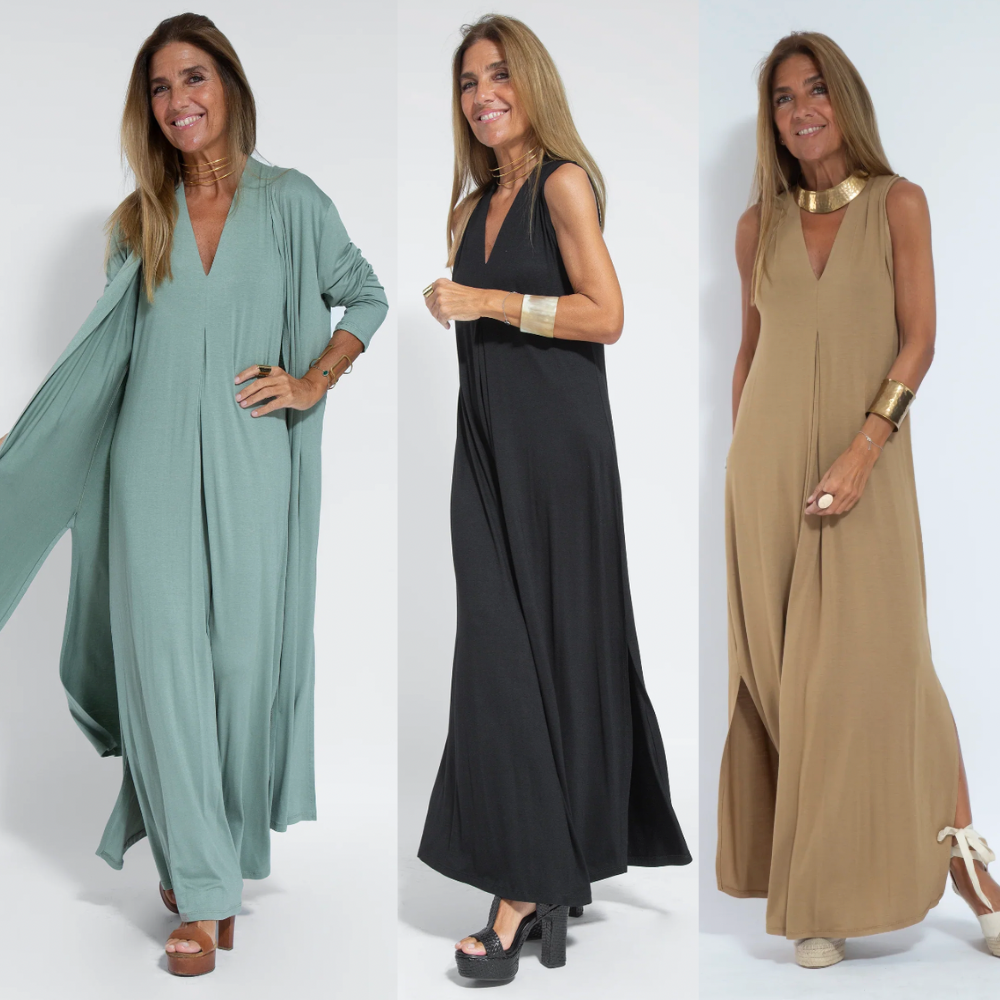 Sleeveless Maxi Dress and Matching Vest, Full-Length Set