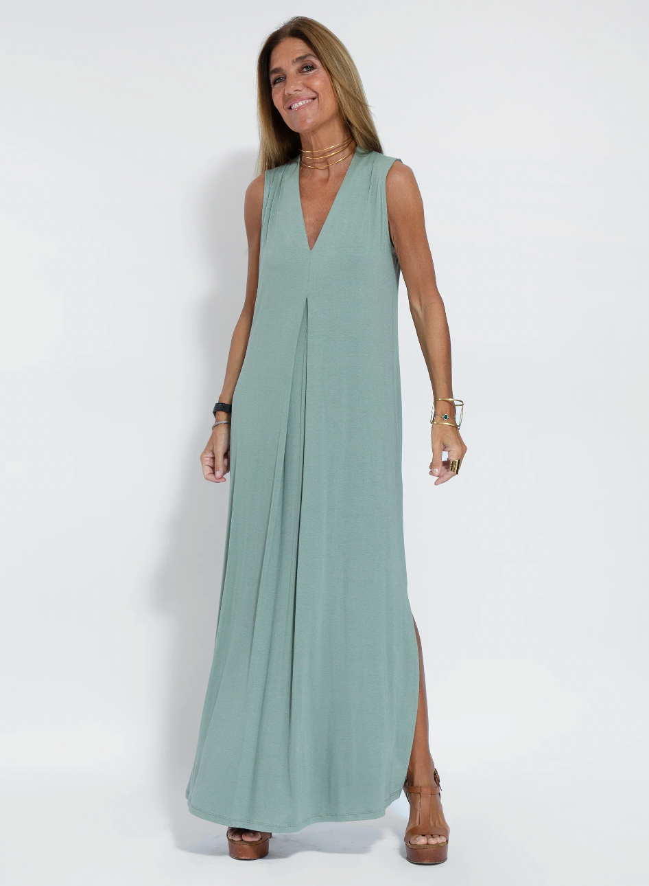 Sleeveless Maxi Dress and Matching Vest, Full-Length Set