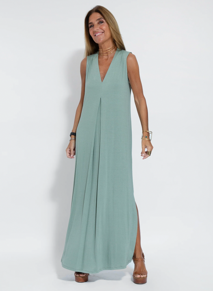 Sleeveless Maxi Dress and Matching Vest, Full-Length Set