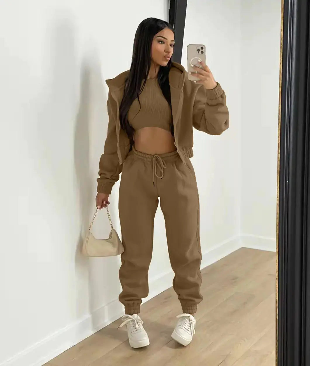 Three-Piece Lounge Set with Cropped Hoodie